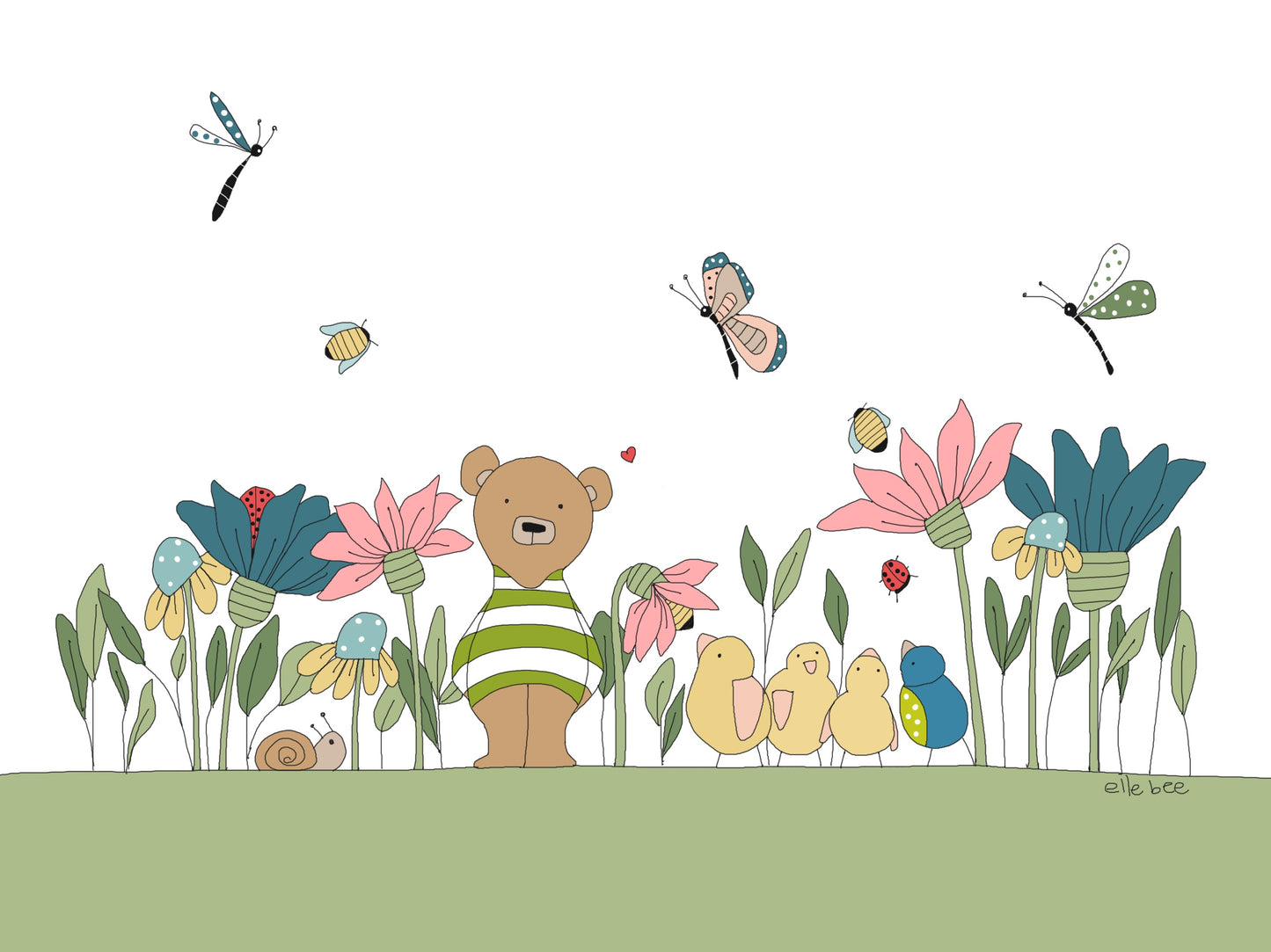 Greeting card “Little bear in the garden”