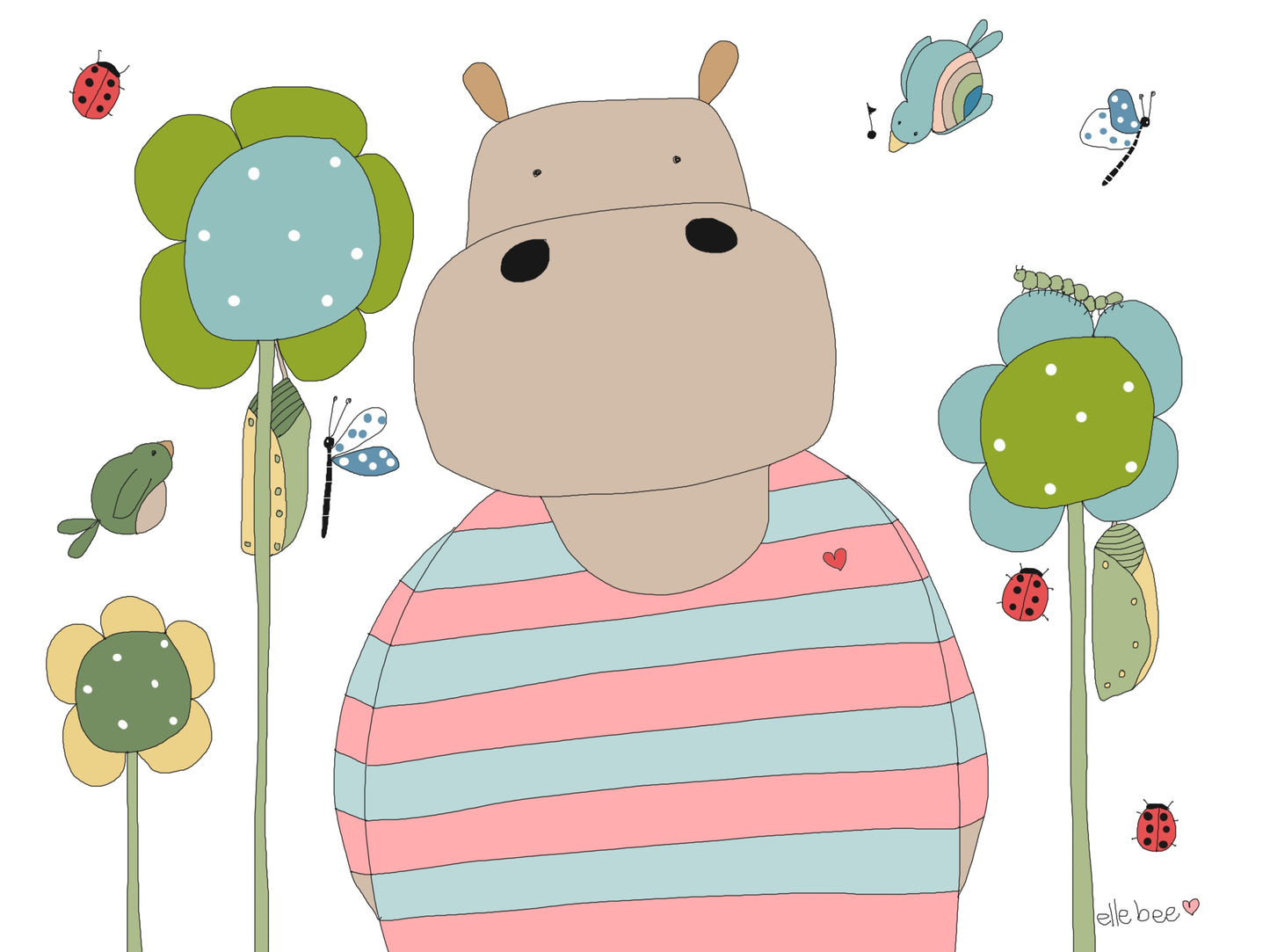 Greeting card “Rosie Hippo & the Chrysalis”