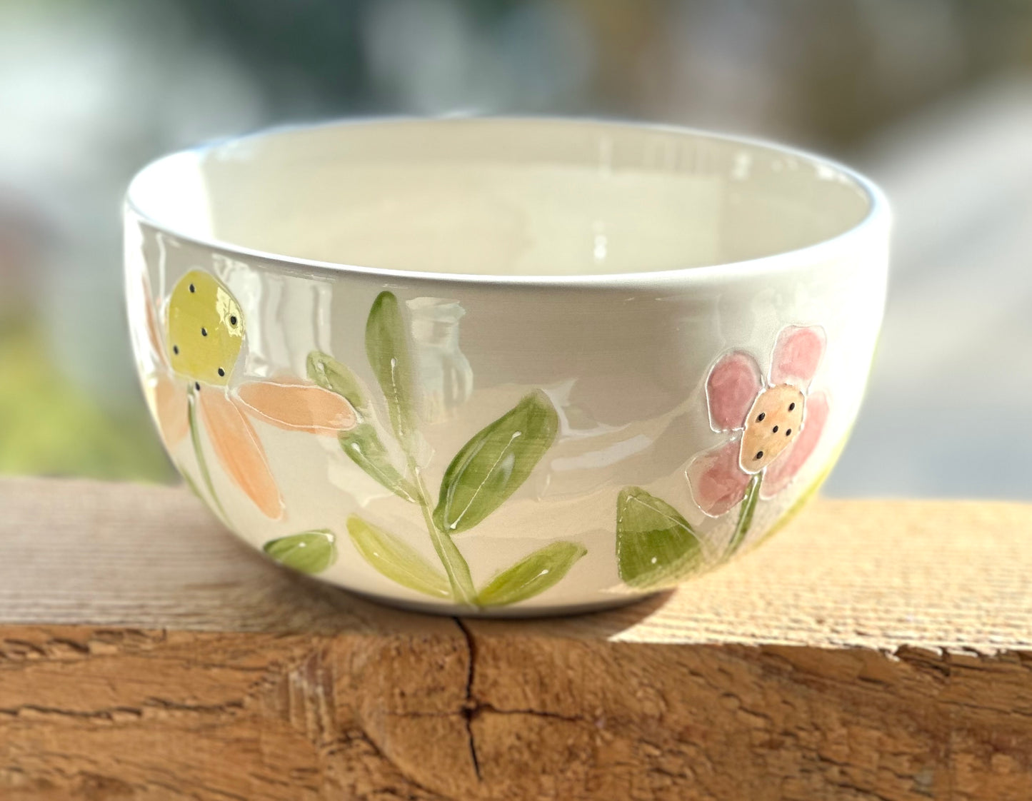 Pink flower garden cereal bowl