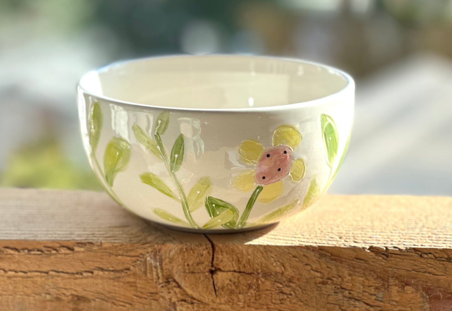 Pink flower garden cereal bowl