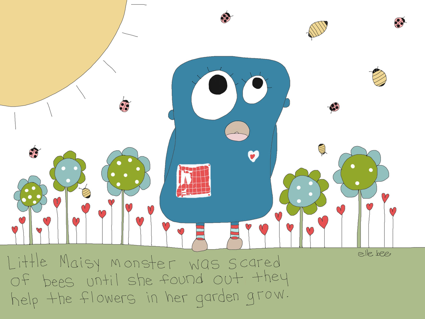 Greeting card "Bees help the flowers grow"