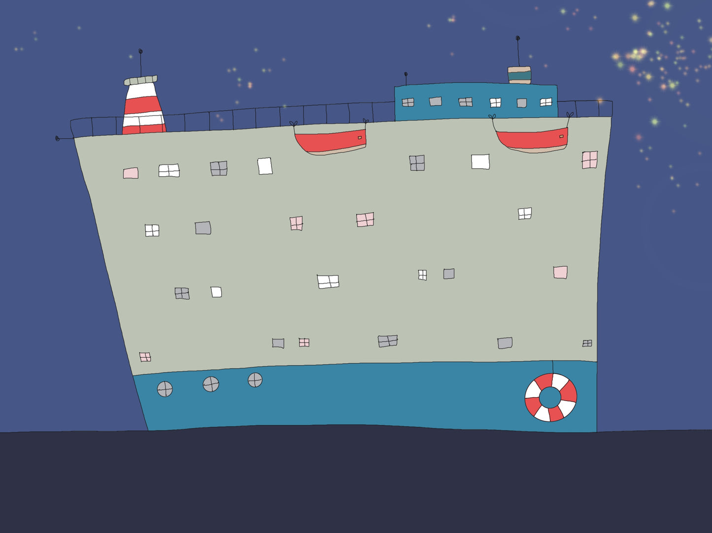 Night time Ferry ride” Greeting card