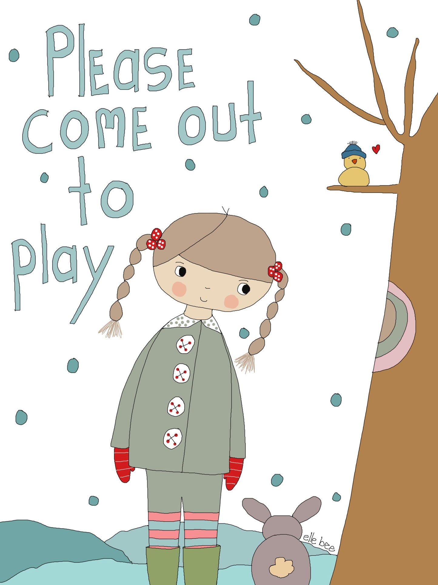 “Please come out to play” greeting card winter