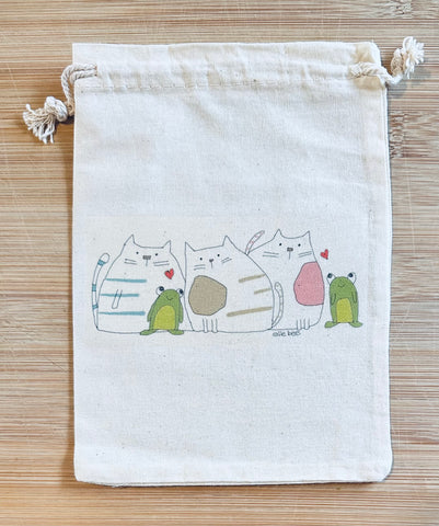 Kitties & Froggies drawstring bag