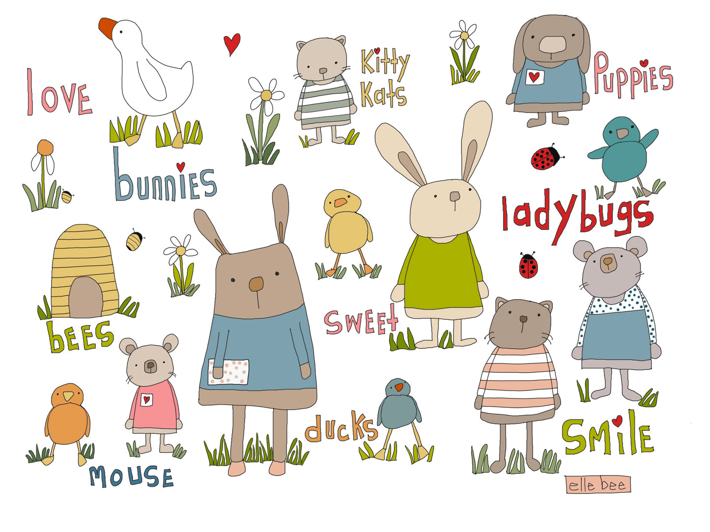 “‘Bees, bunnies & kitty kats” greeting card