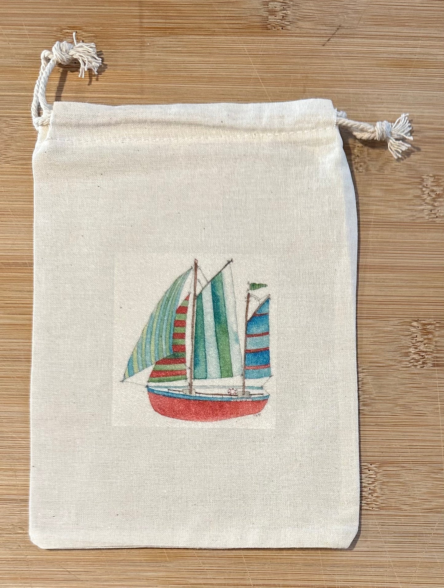 Mermaid sailboat drawstring bag