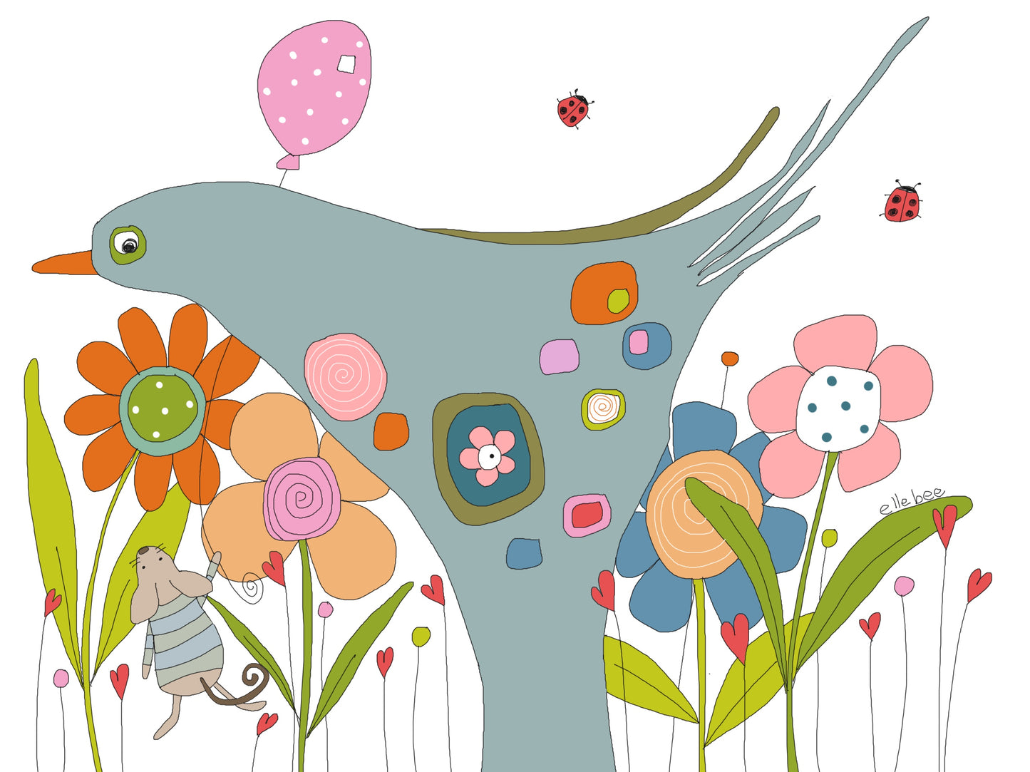 “Little mouses pink balloon” greeting card