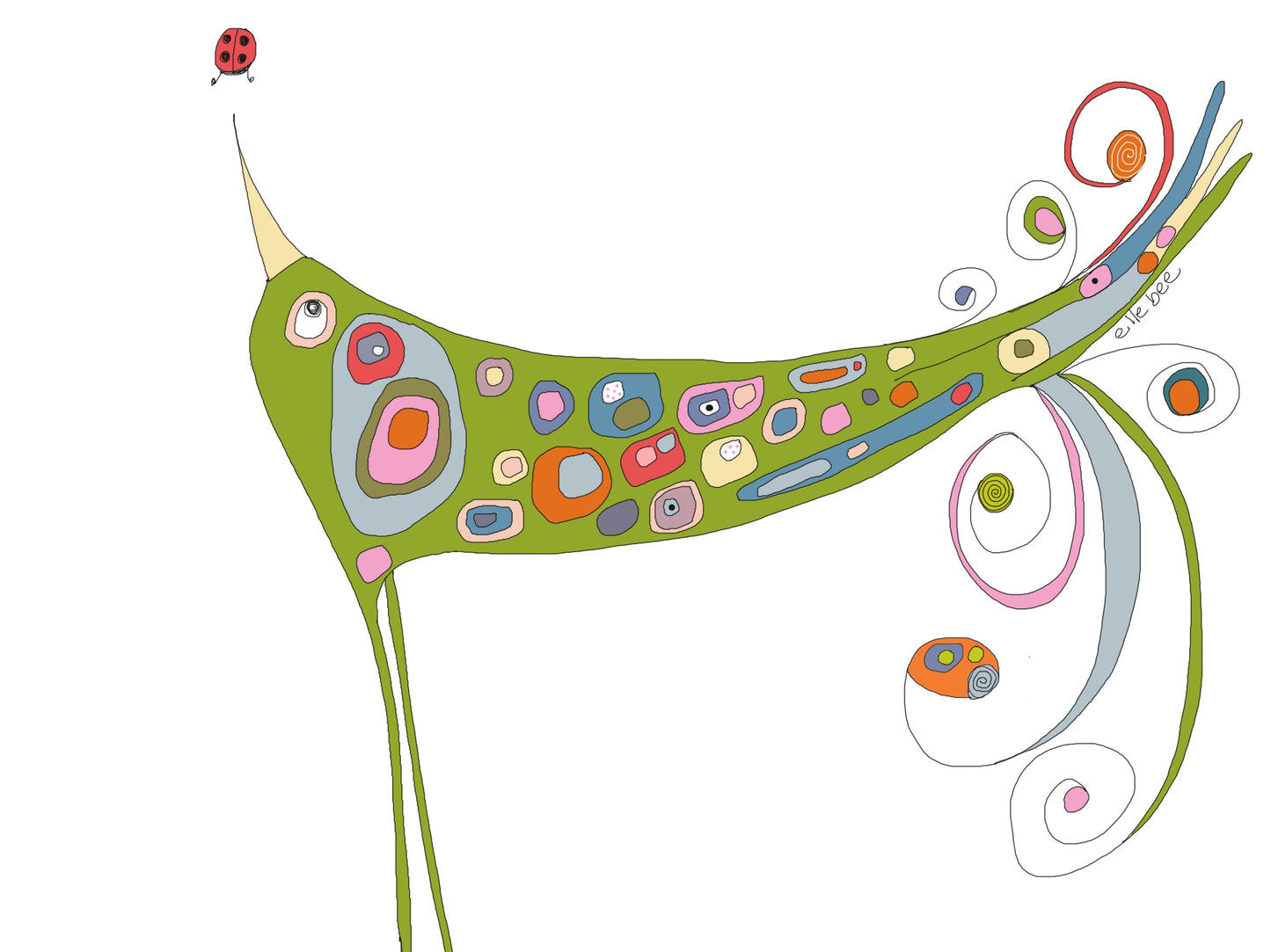 “Whimsical green bird” greeting card