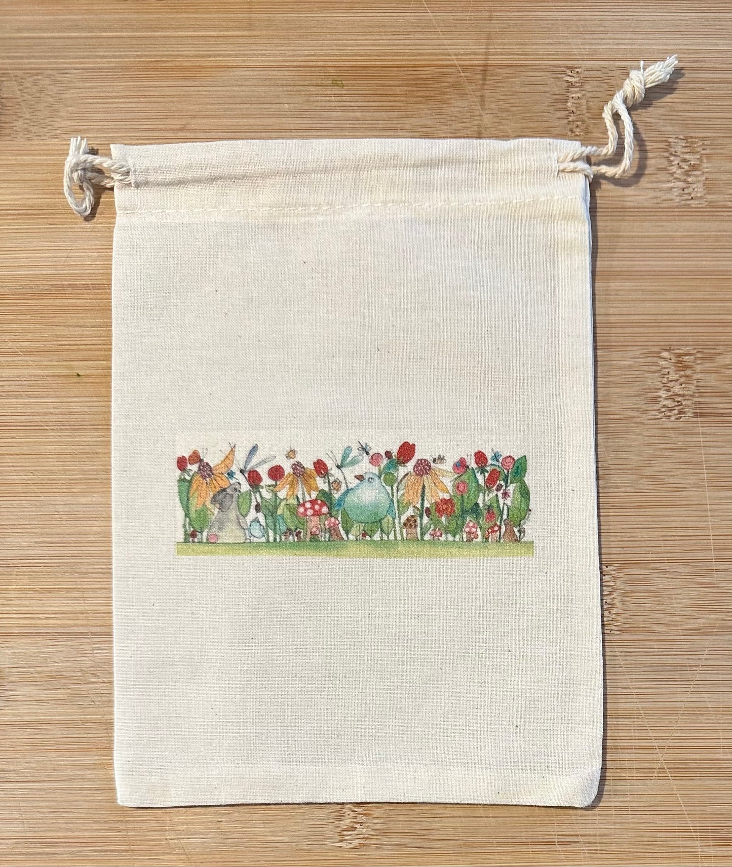 Bluebird in the Coneflowers drawstring bag