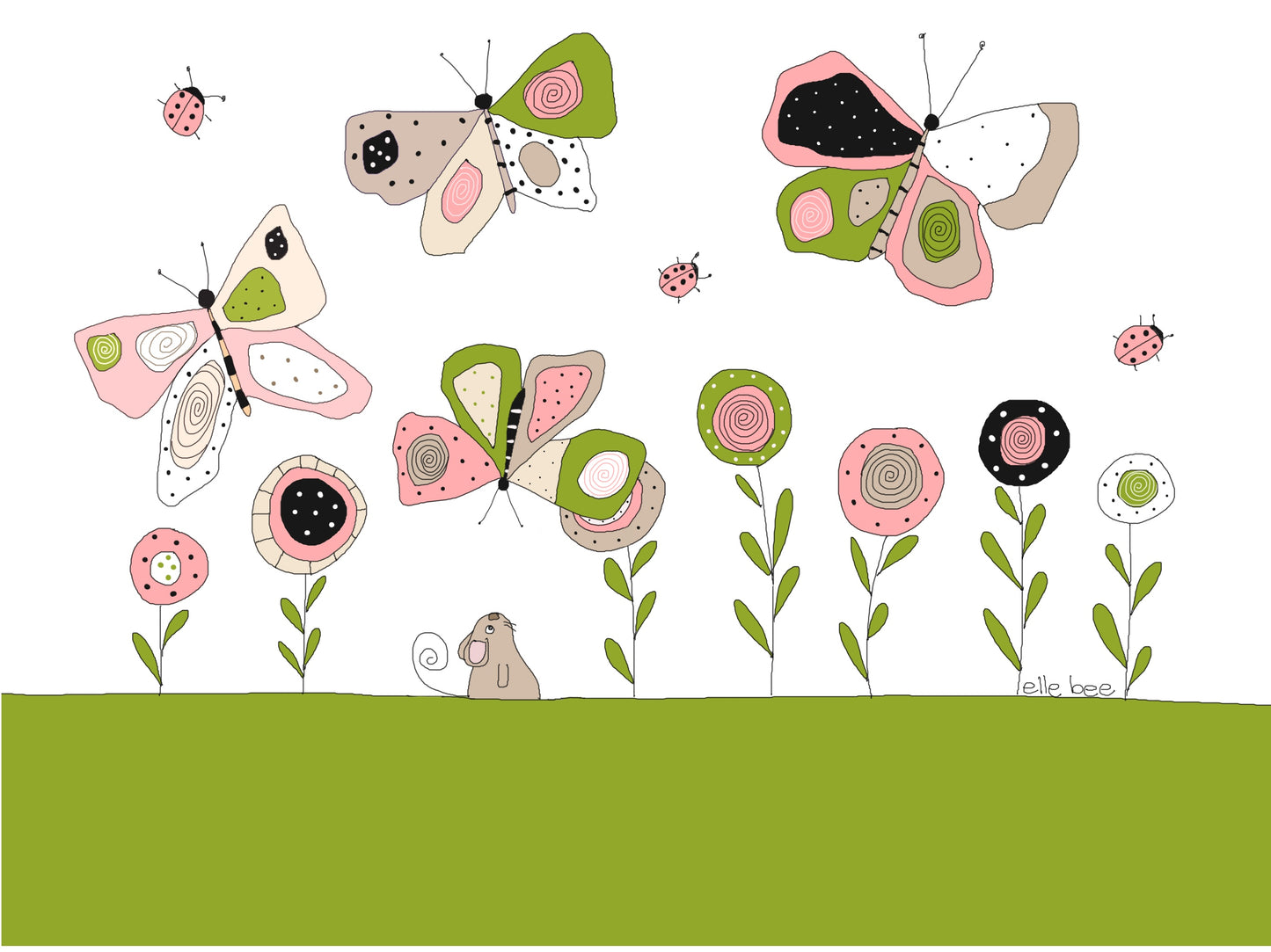 “A little mouse in the butterfly garden” greeting card
