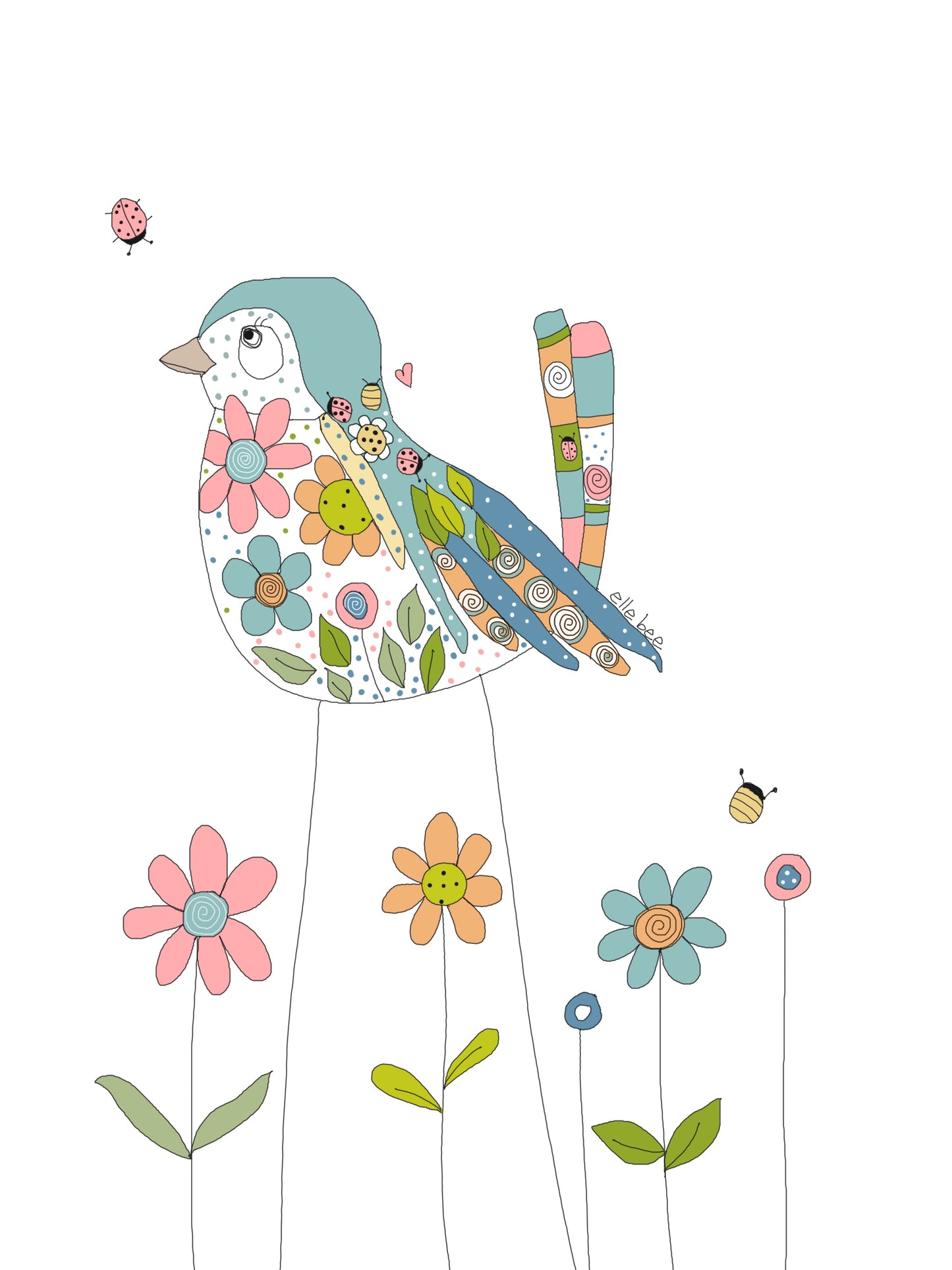 Ladybug bird greeting card