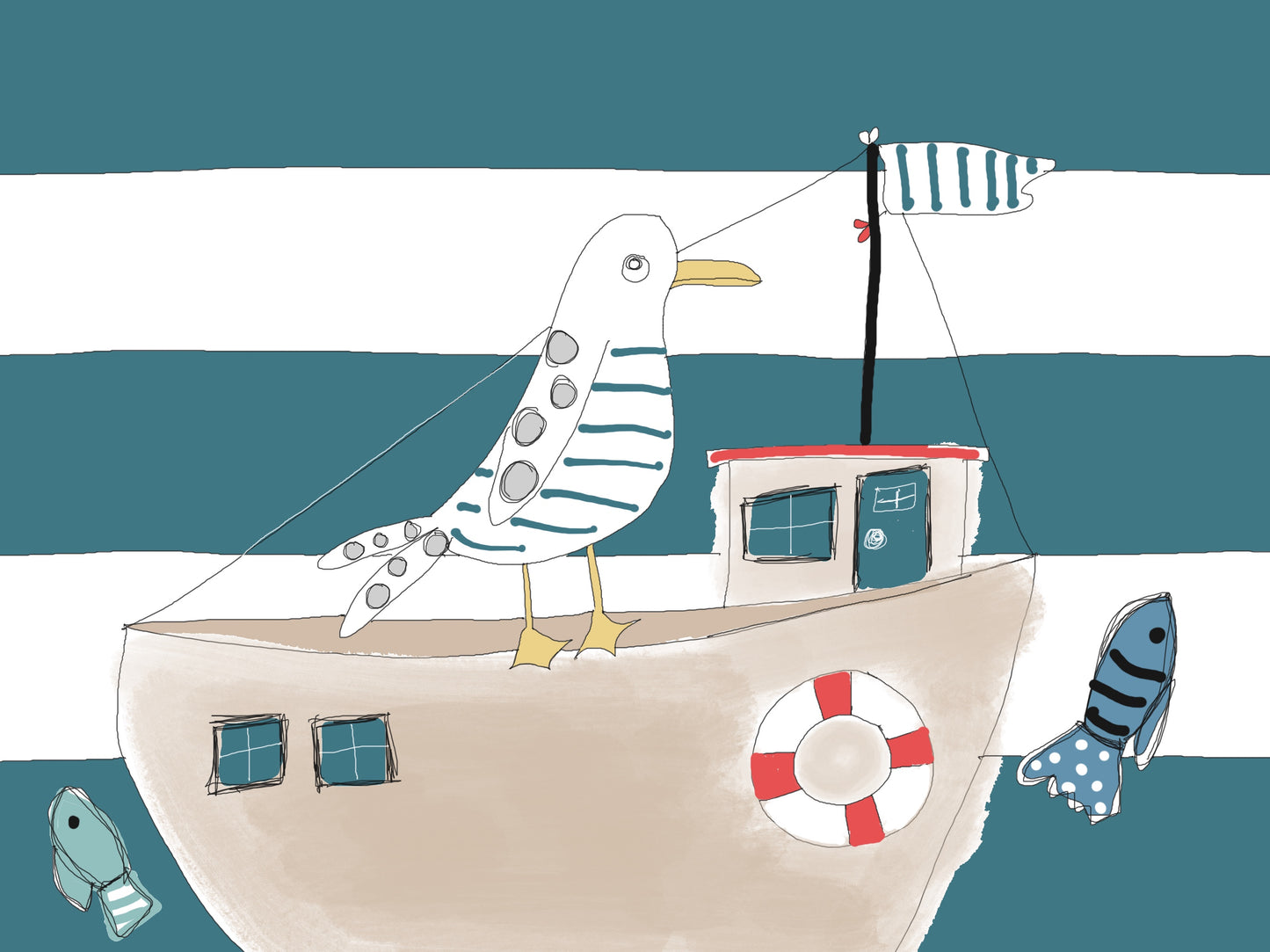 Seagull & Tugboat greeting card