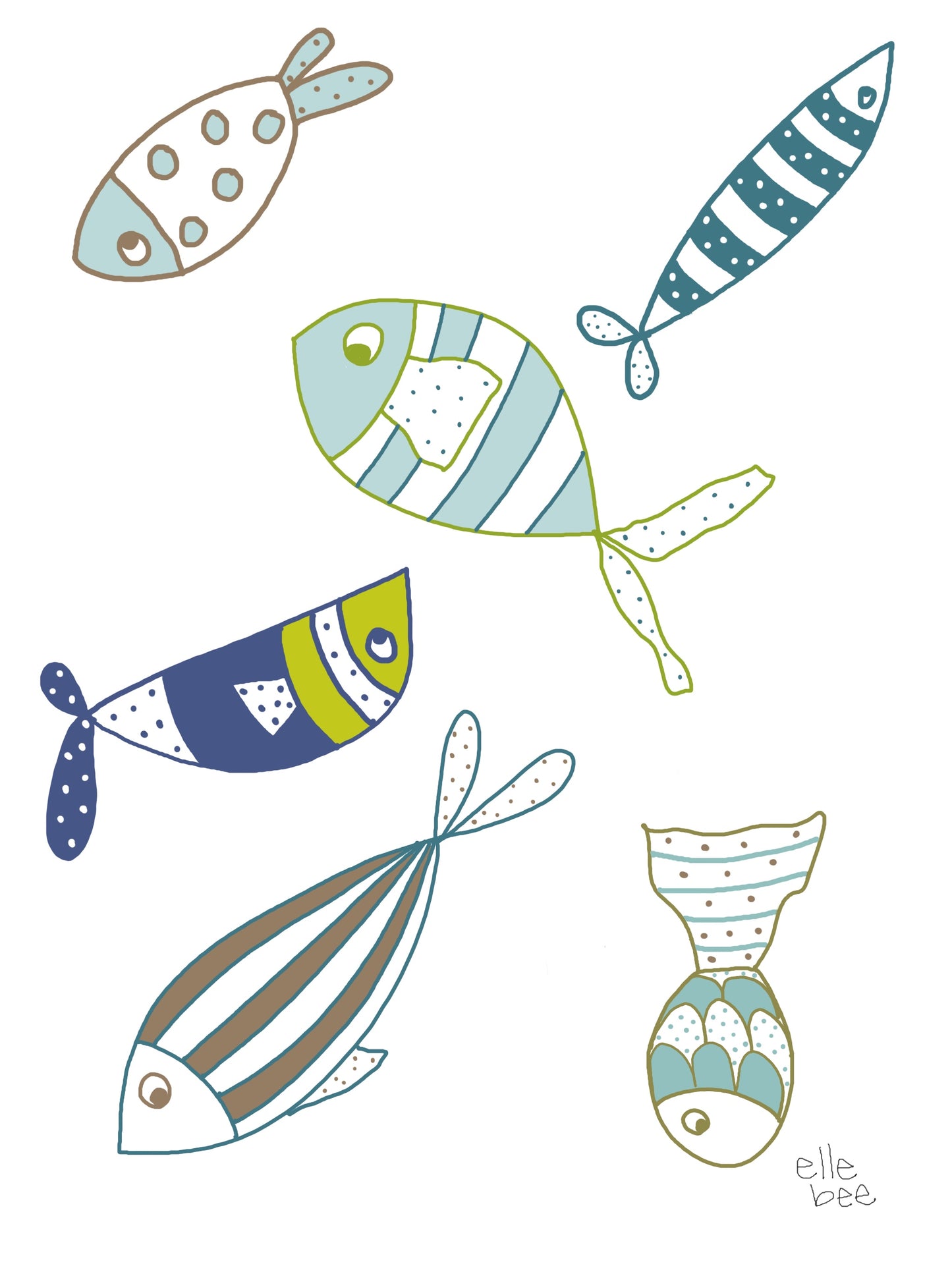 6 Fish greeting card
