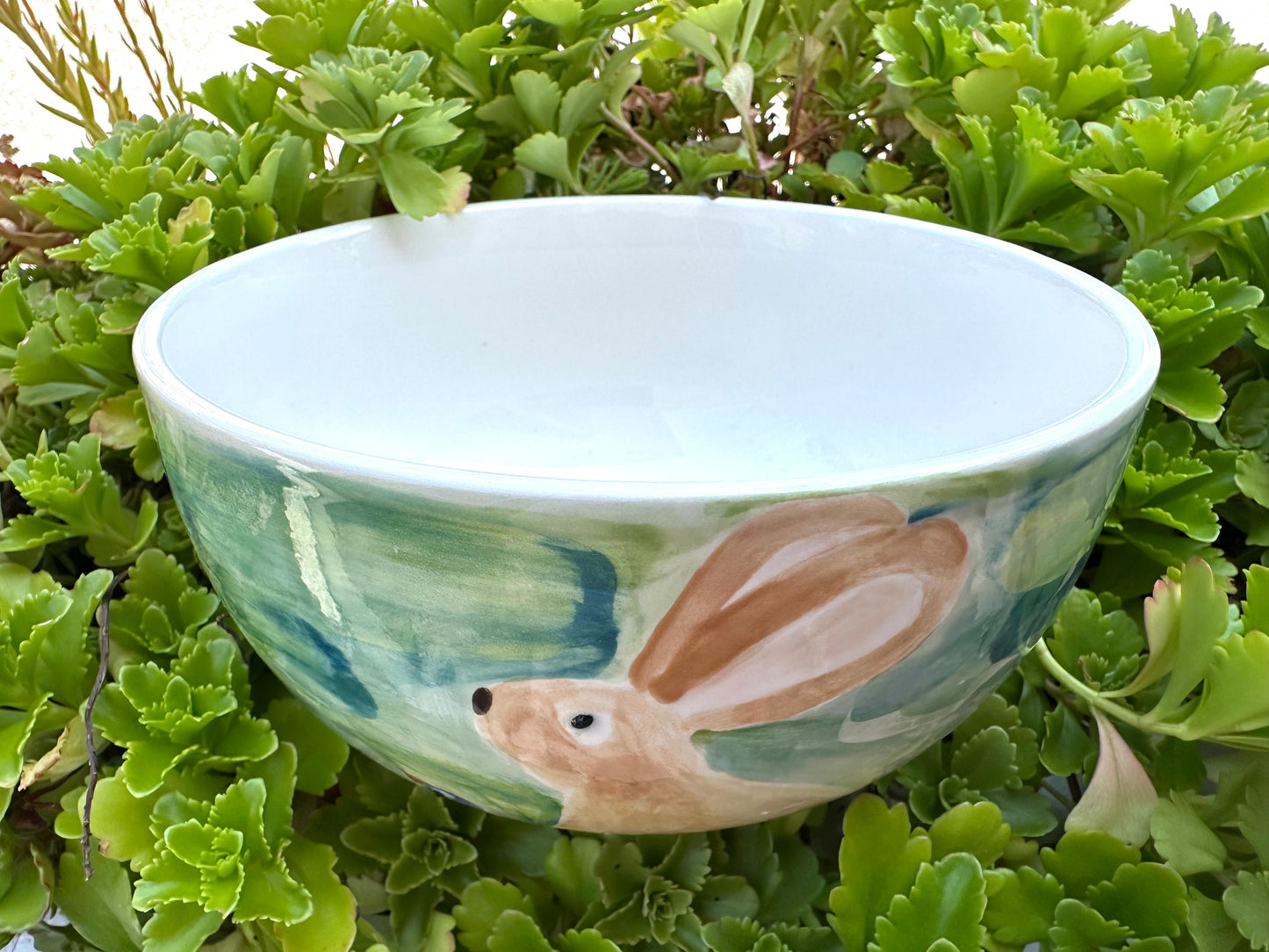 Bunny & bird in the grass cereal bowl