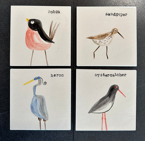 Bird Coasters set of 4 hand painted ceramic