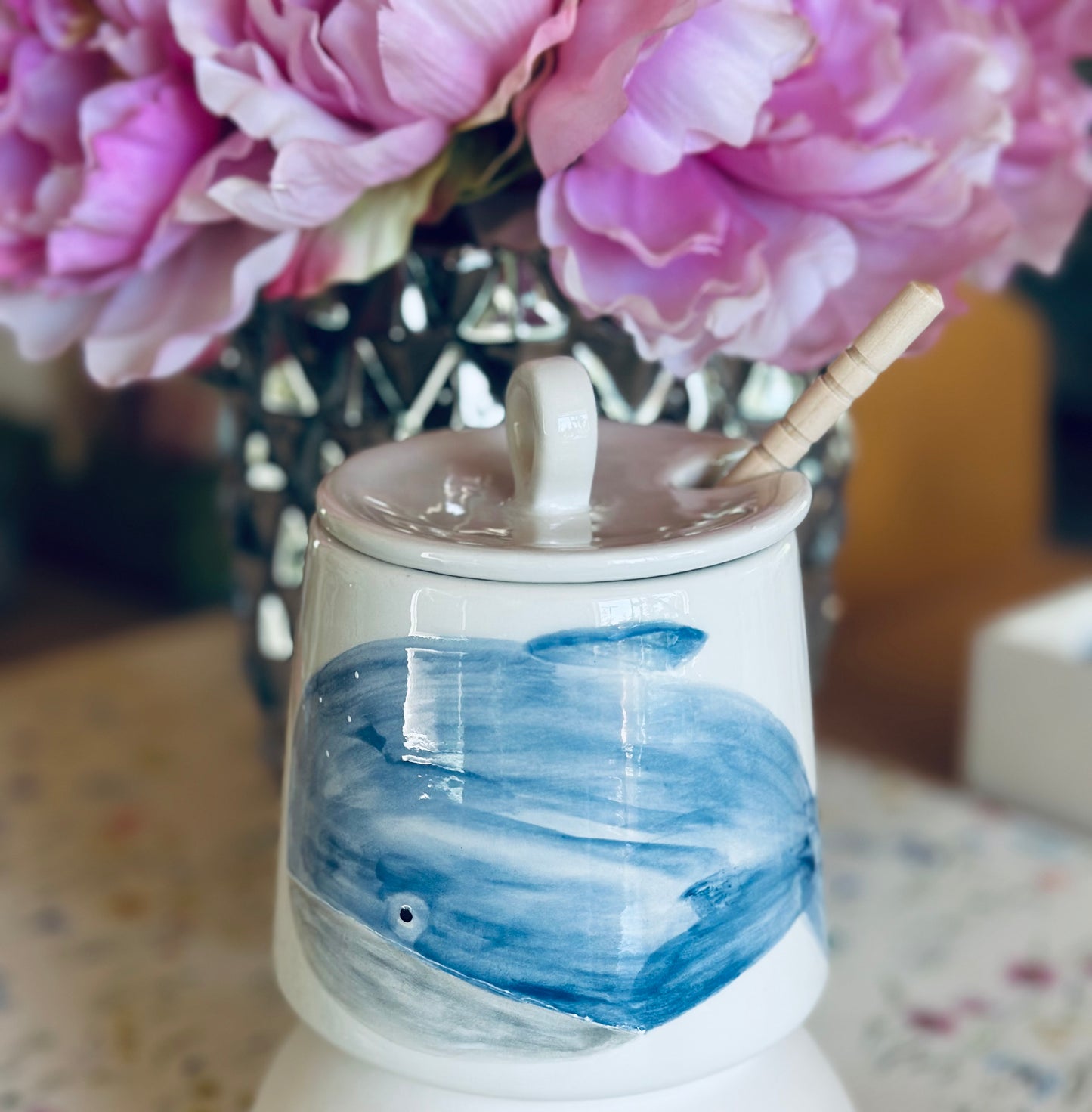 Blue whale honey pot