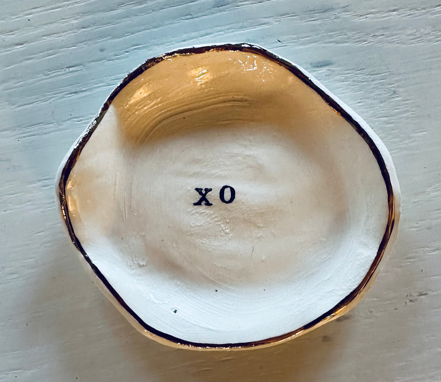 24 karat gold xo jewelry dish