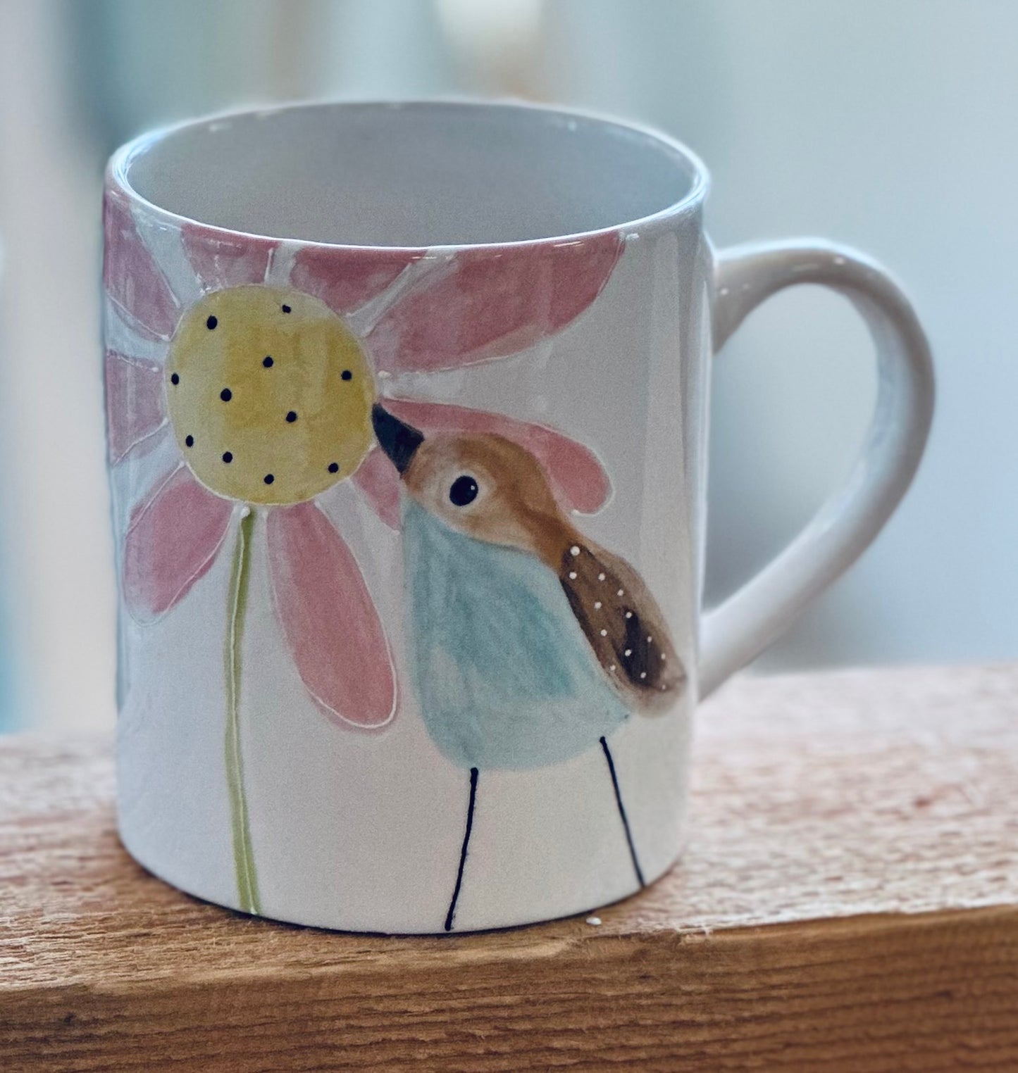 Sparrow & pink Daisy mug