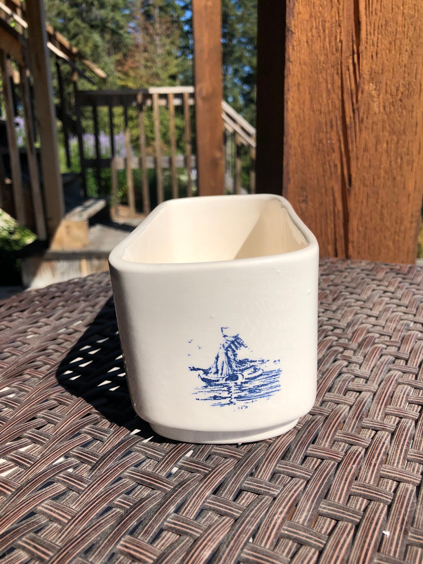 Vintage Delft Blauw Hand painted in Holland planter Windmill ship scene