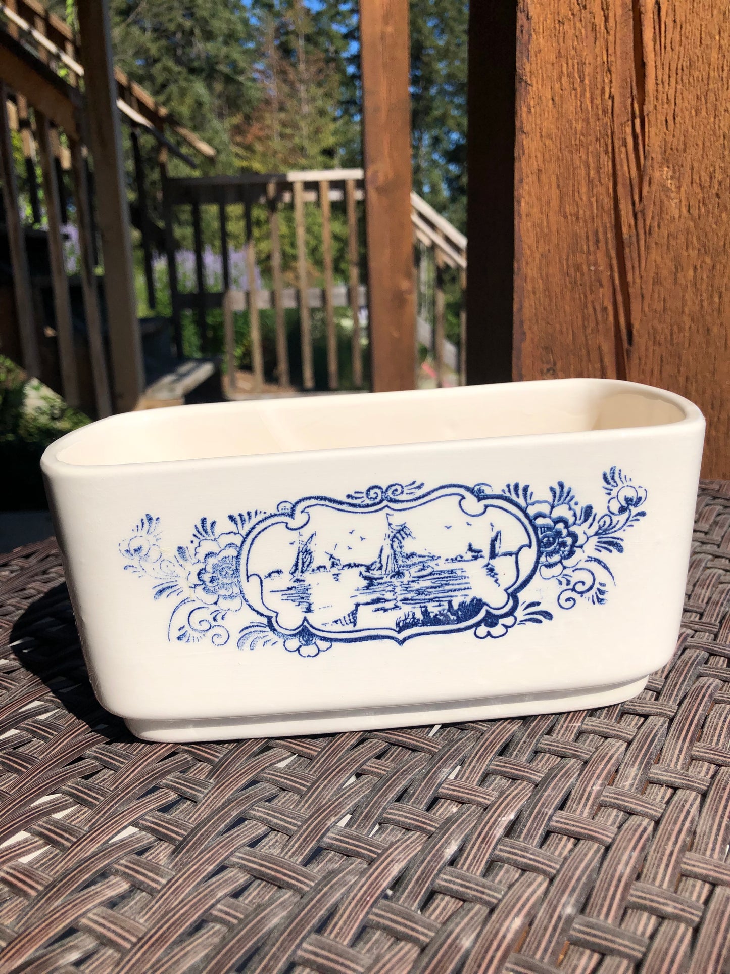 Vintage Delft Blauw Hand painted in Holland planter Windmill ship scene