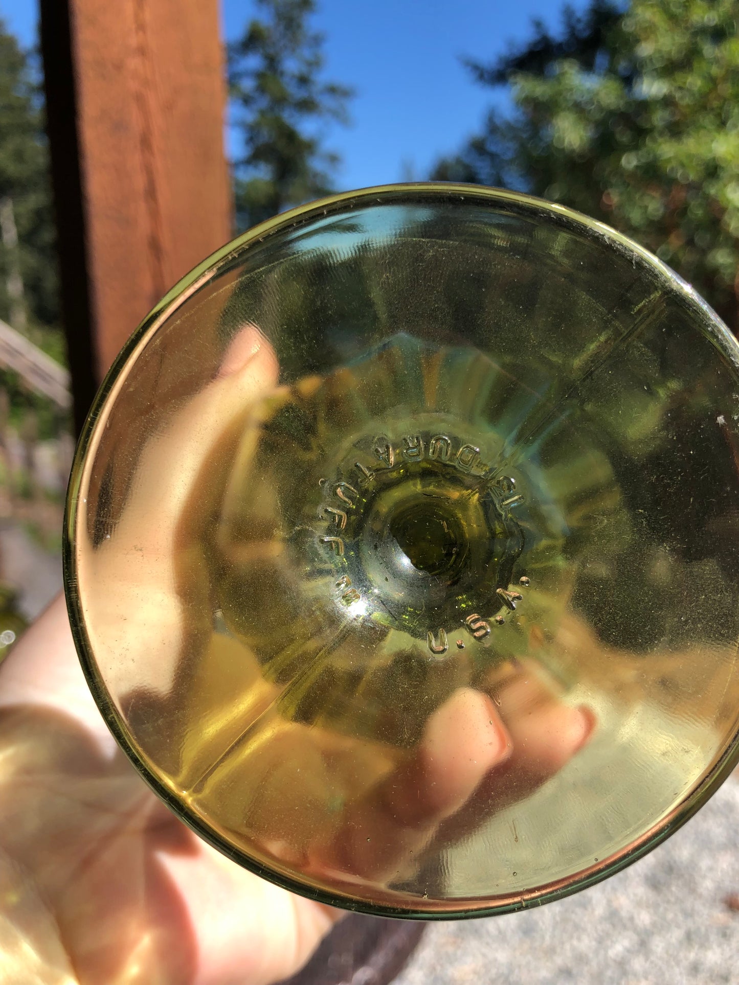 Vintage Olive green glass goblet glass Libbey Duratuff Mid century modern