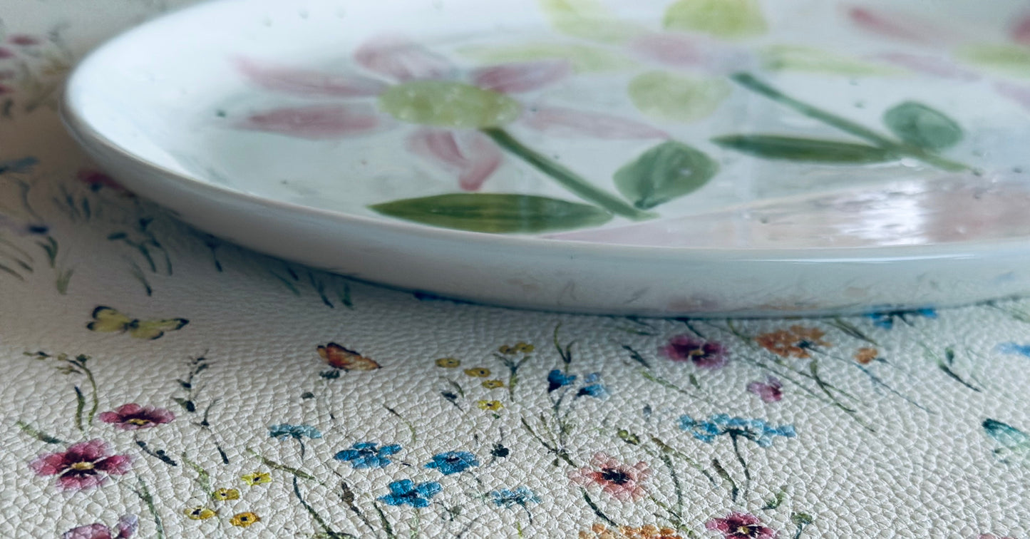 Pink & Green large Oval serving Platter