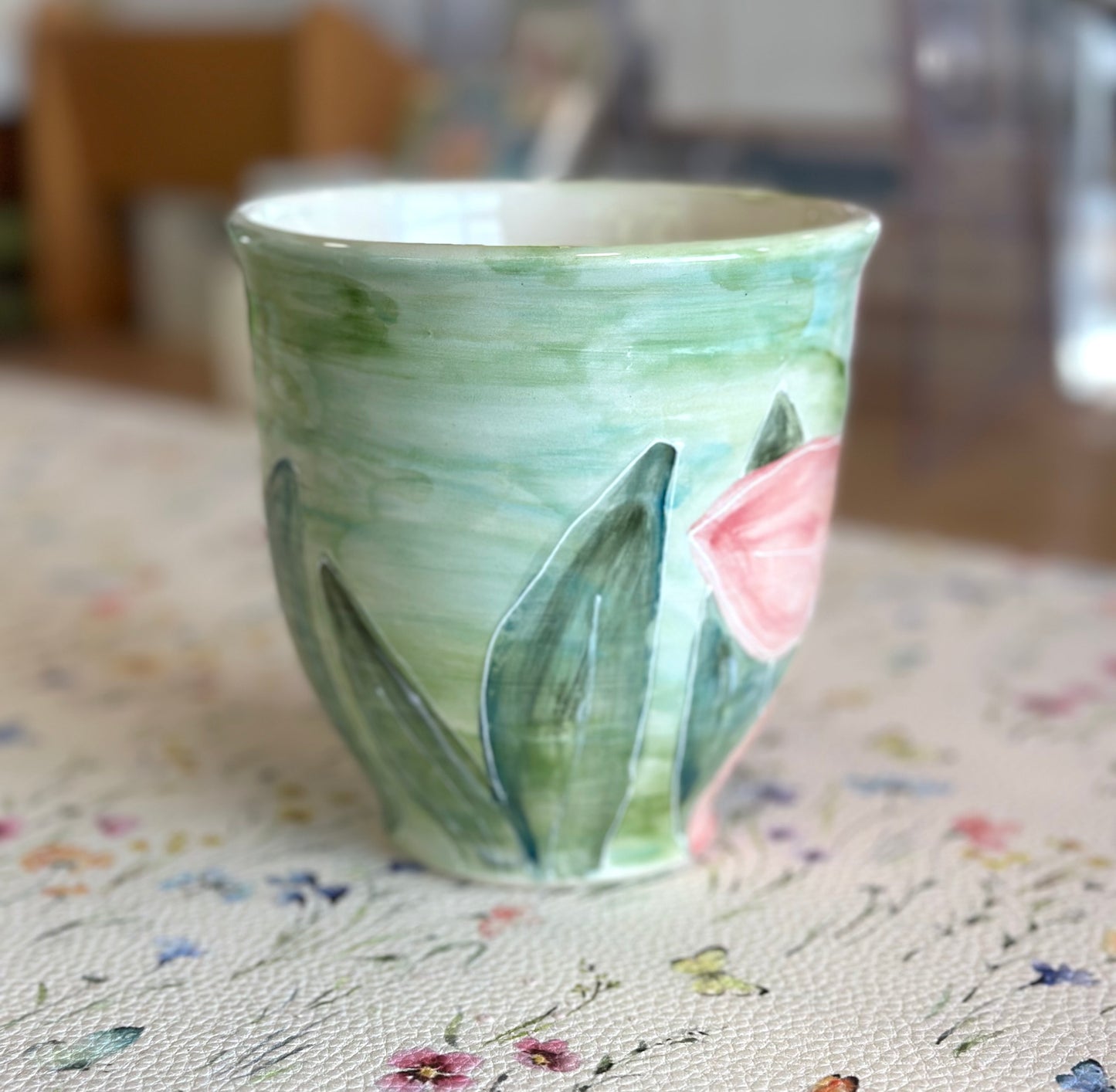 Botanical large wheel thrown mug
