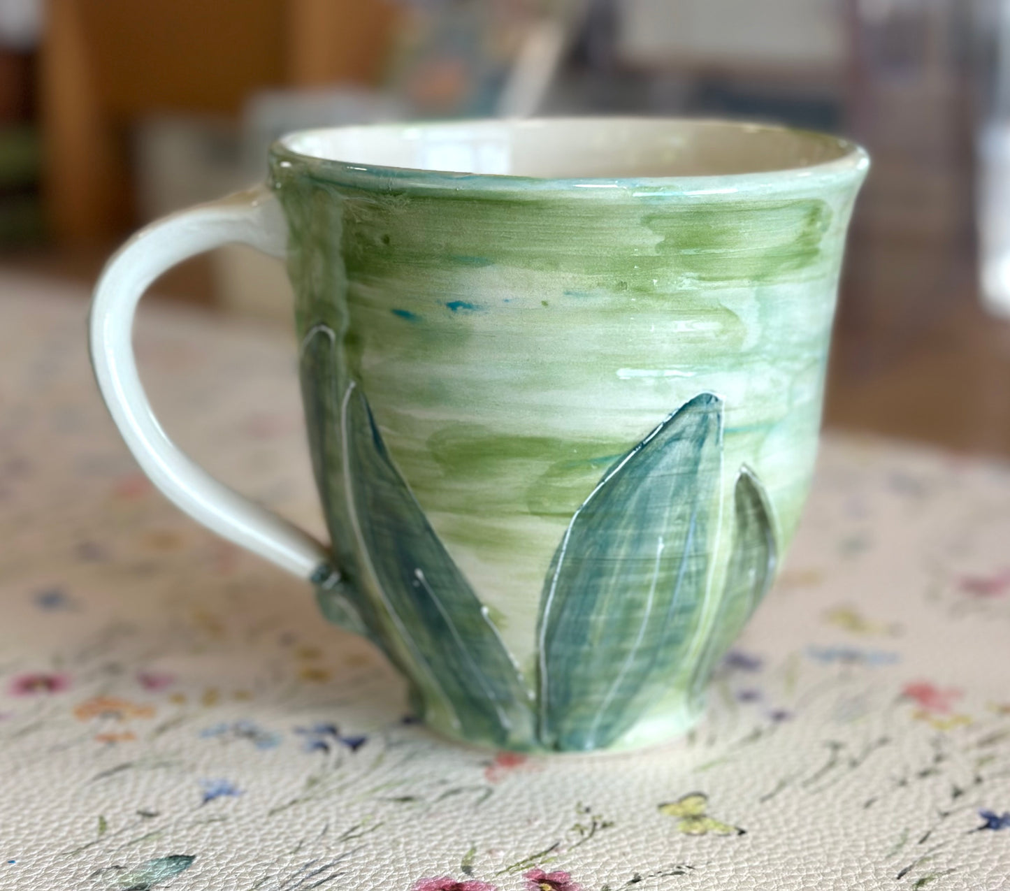 Botanical large wheel thrown mug