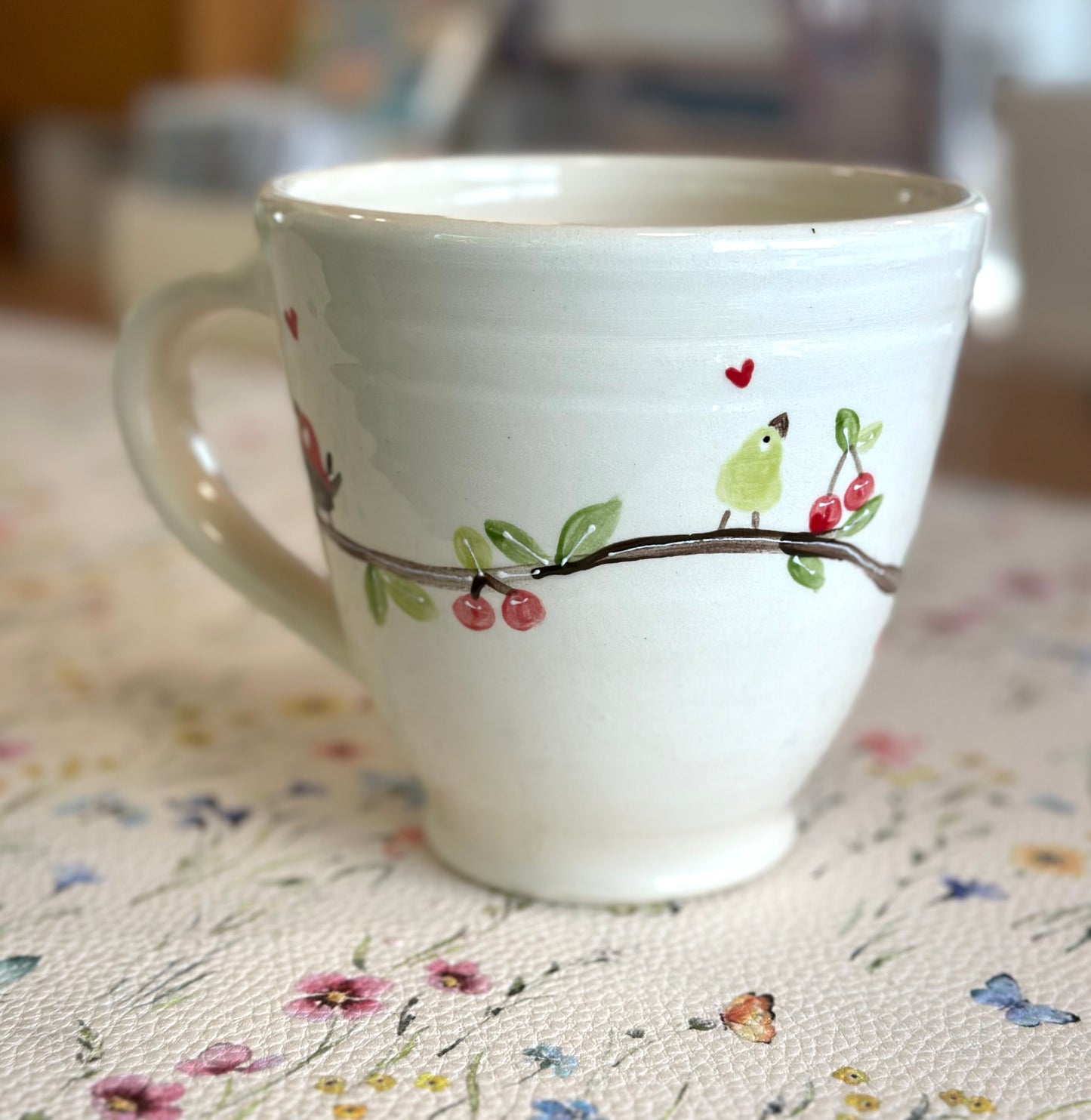 Birds & Cherries large wheel thrown mug