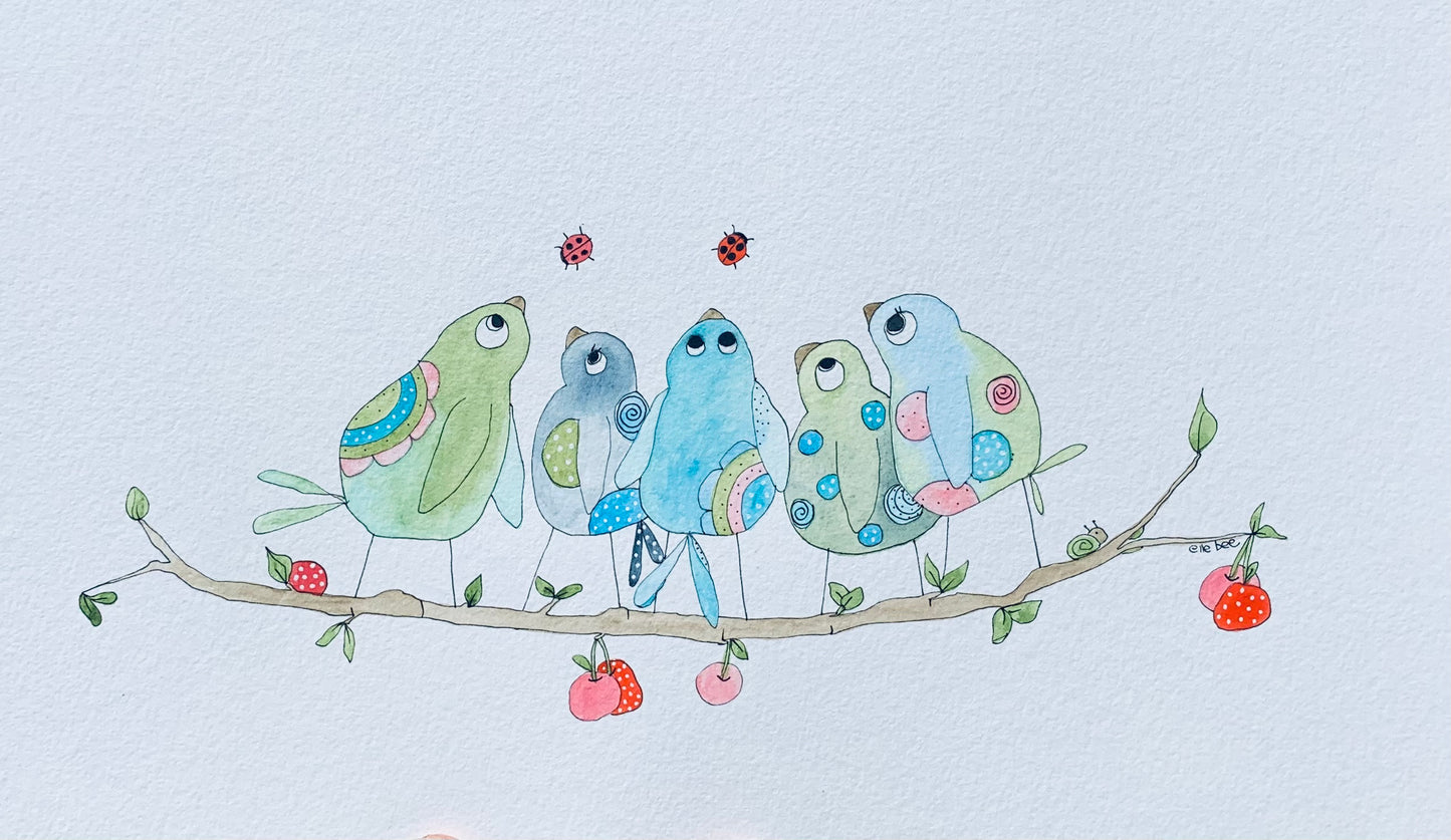 Original watercolour "Those distracting ladybugs!"