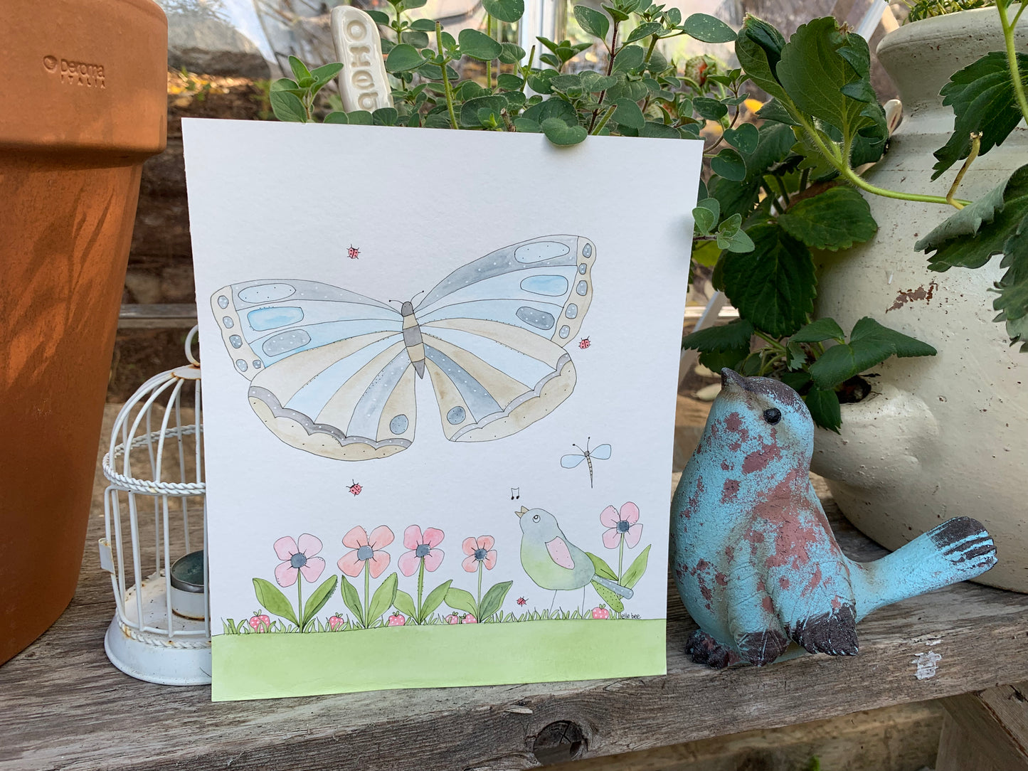 Original watercolour "Monarch in my greenhouse"