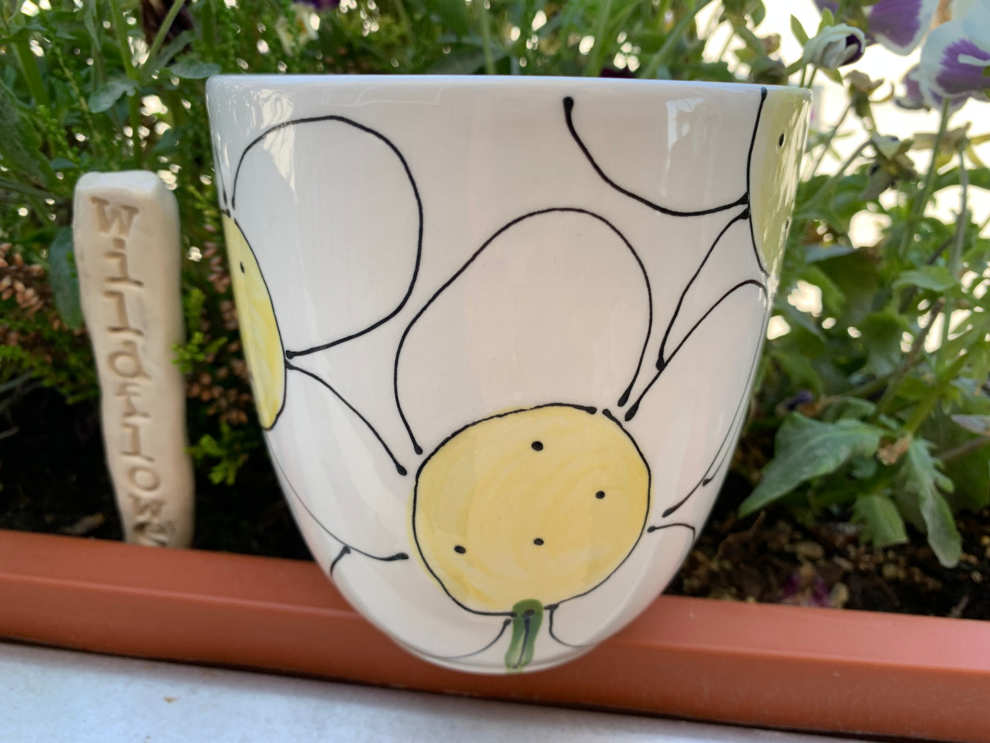 Whimsical Daisy hand painted mug