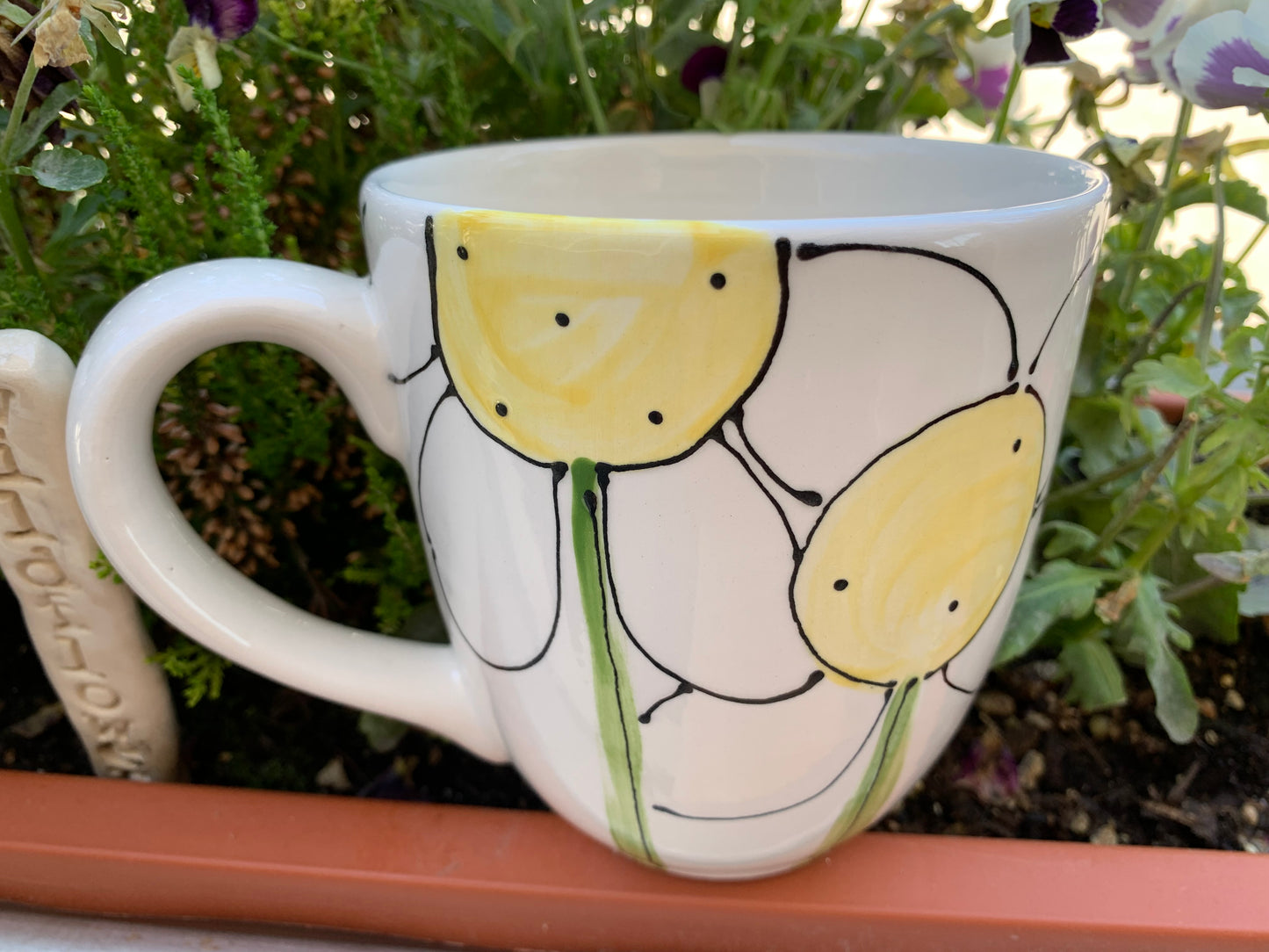 Whimsical Daisy hand painted mug