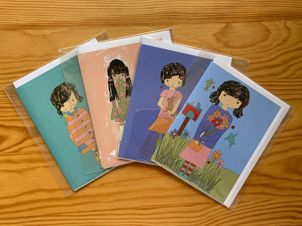 "Adorable girls" set of 4 greeting cards