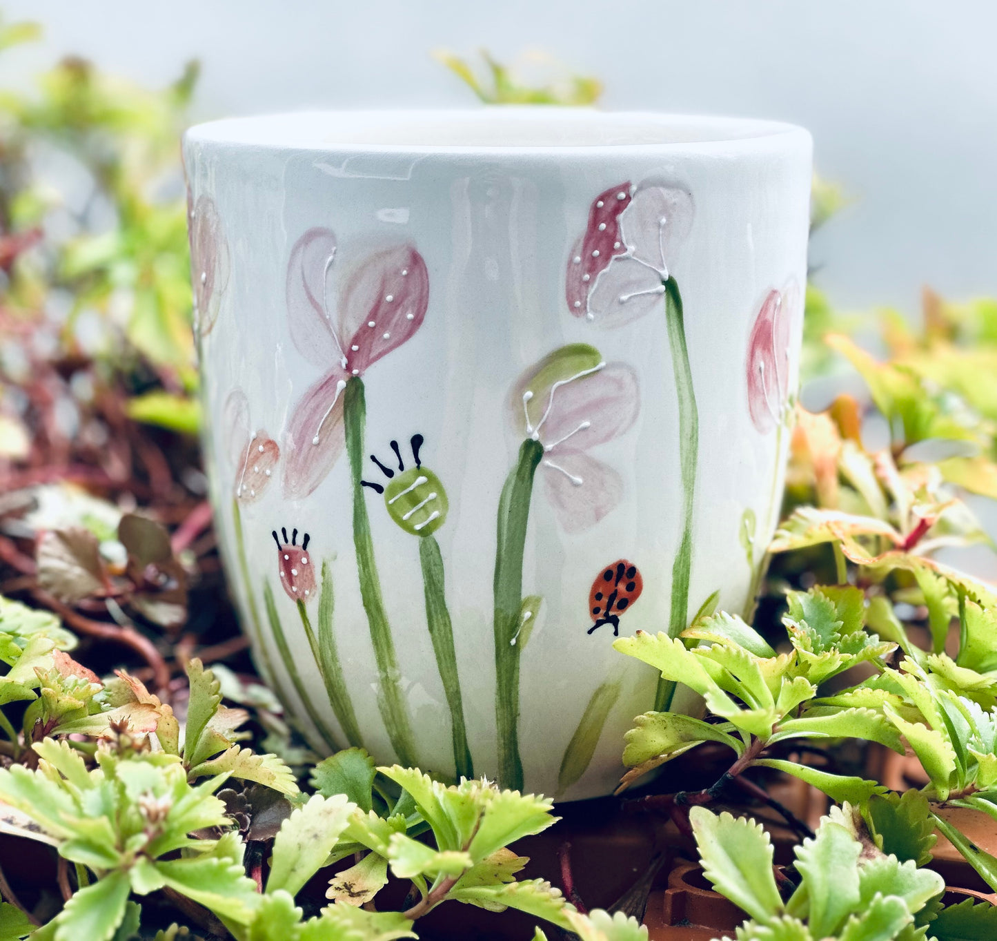 Pink Flowers large coffee / tea mug