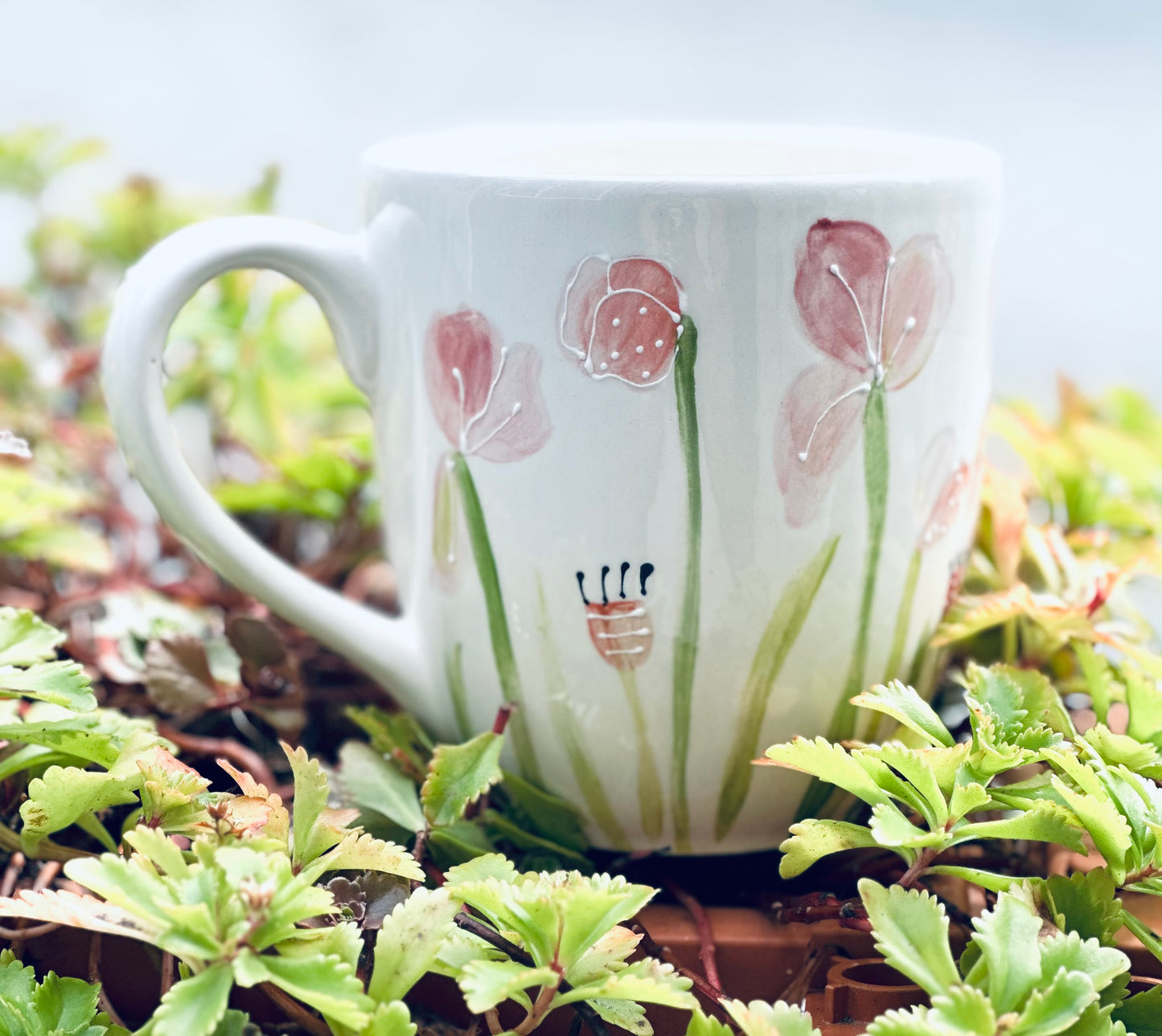 Pink Flowers large coffee / tea mug