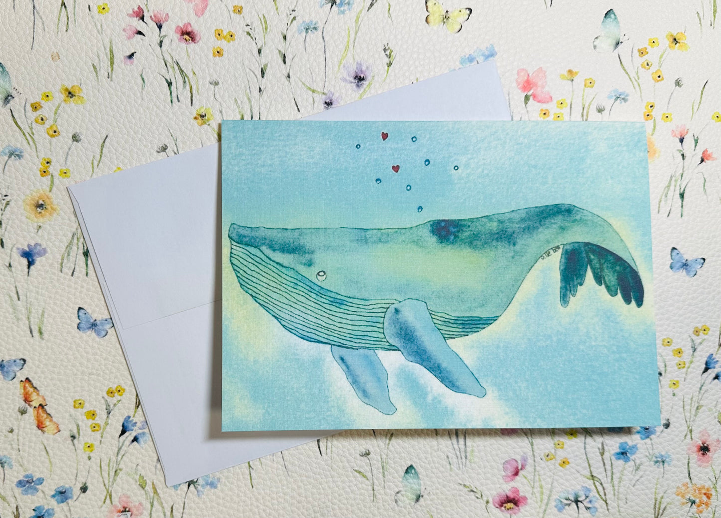 Blue Whale Bubbles 5”x7” greeting card