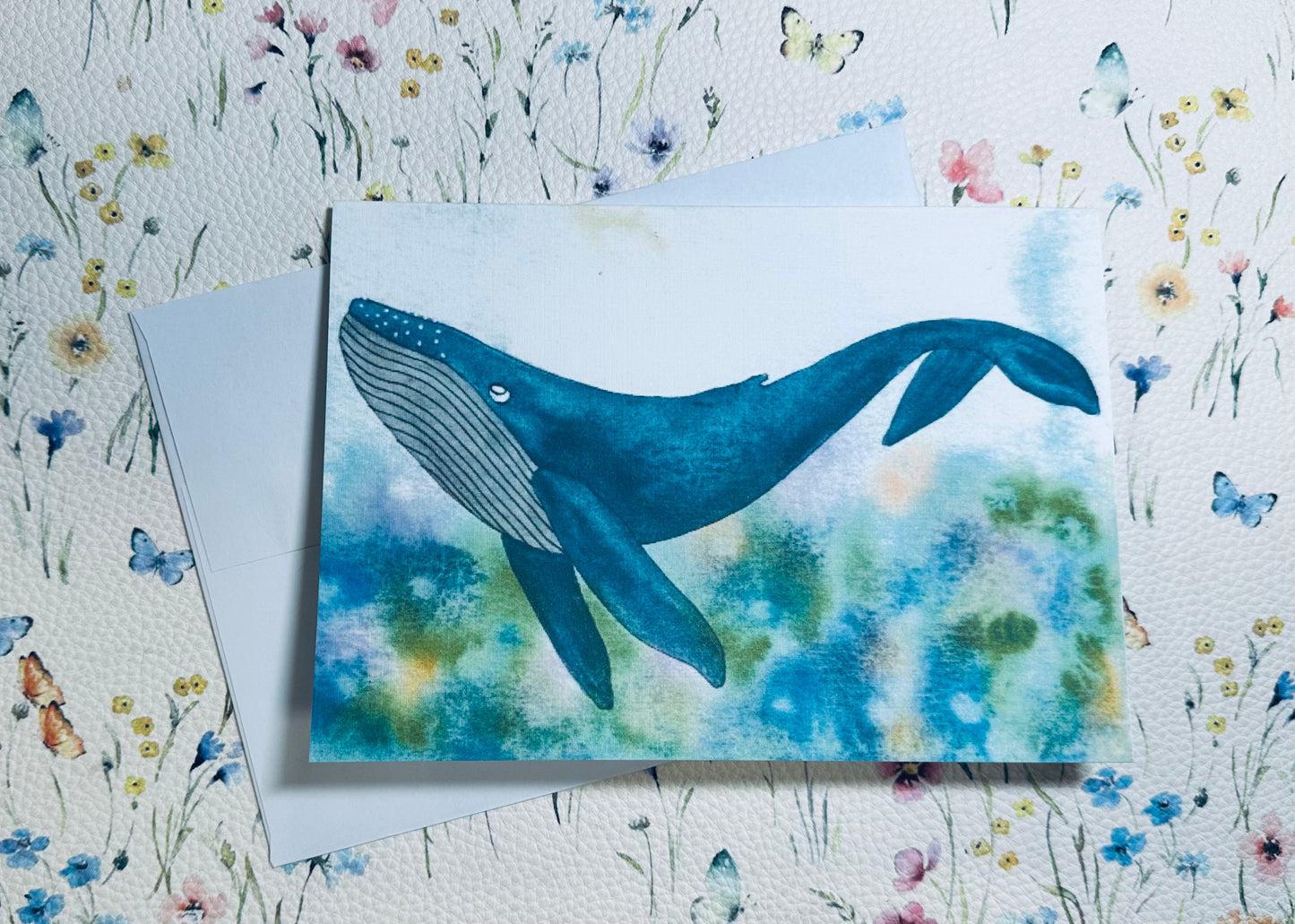 Blue Whale in the Coral 5”x7” greeting card