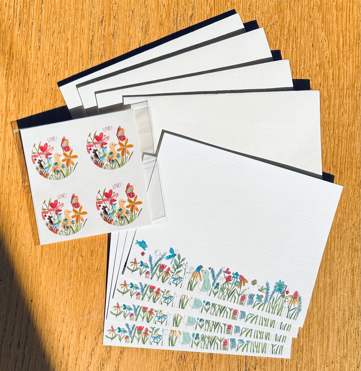 Garden note cards + love stickers - set of 4
