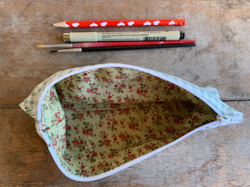 Lamb & gingham pencil/paintbrush case