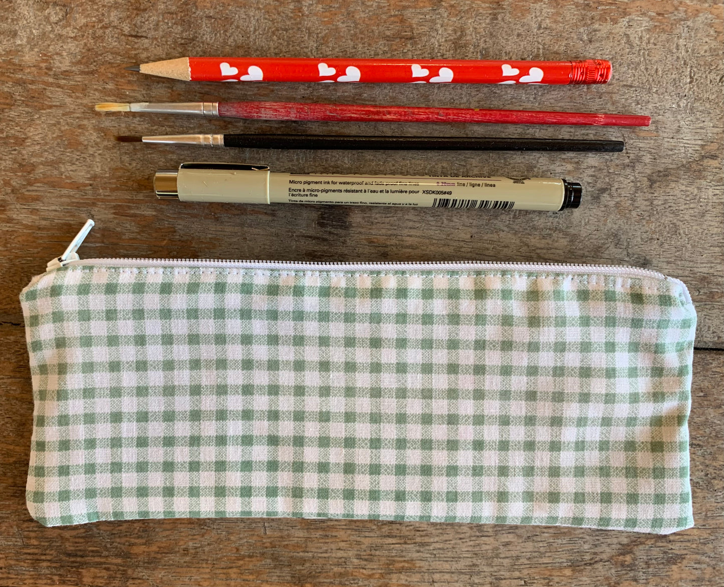 Lamb & gingham pencil/paintbrush case
