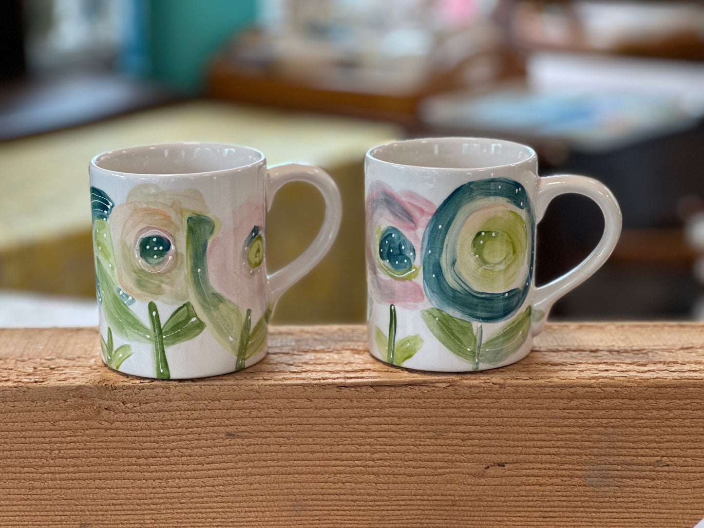 Pink & Blue flowers set of 2 mugs