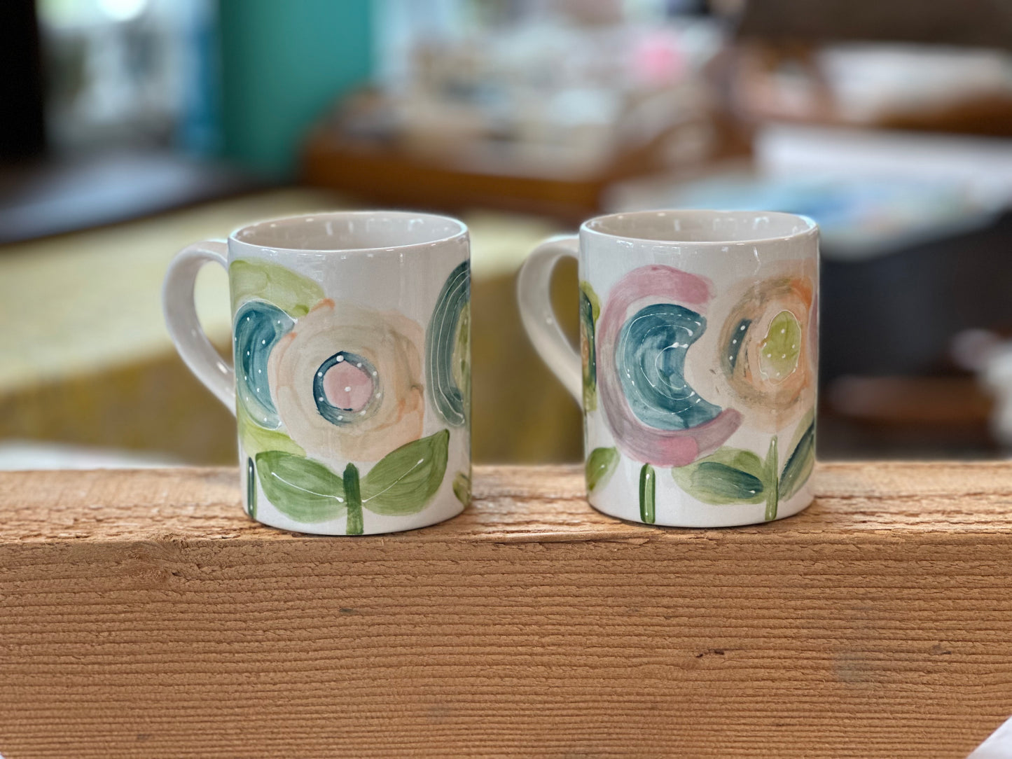 Pink & Blue flowers set of 2 mugs