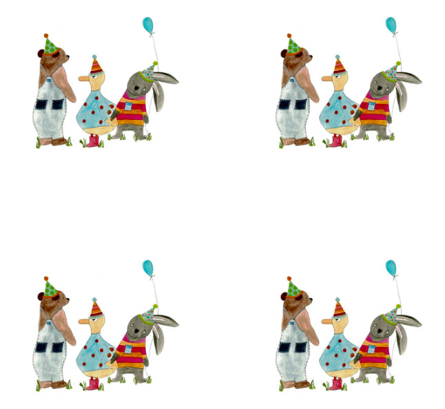 Kids Party invitation set of 4 greeting cards with stickers