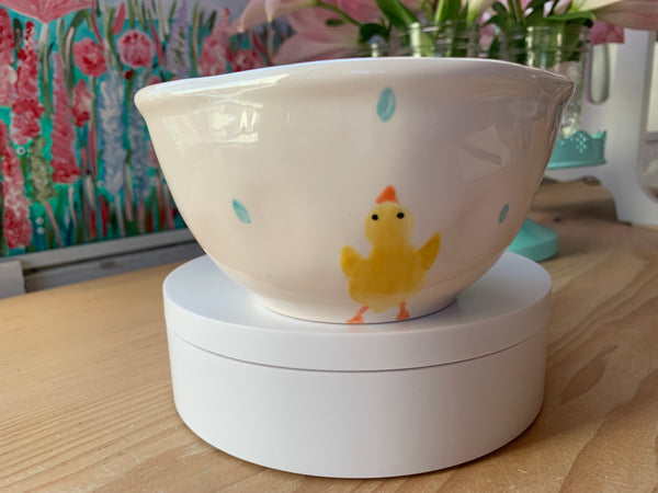Ducks playing in the rain ice cream bowl