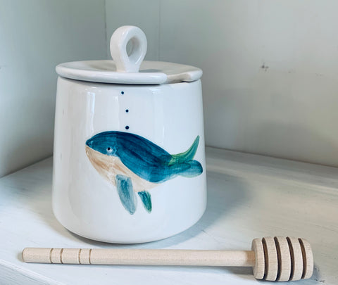 “Little Blue Whale” honey pot