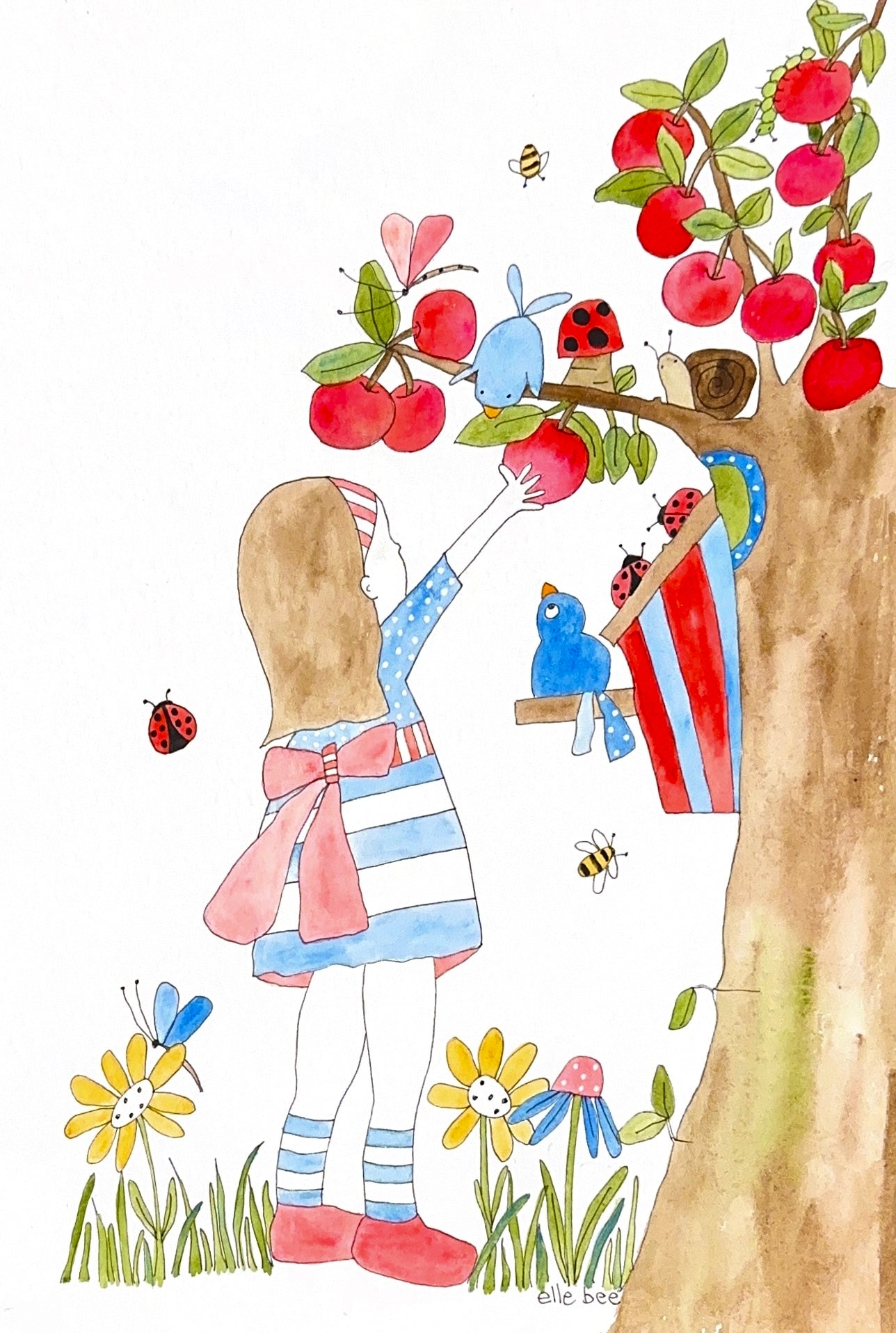 Picking apples from the tree greeting card