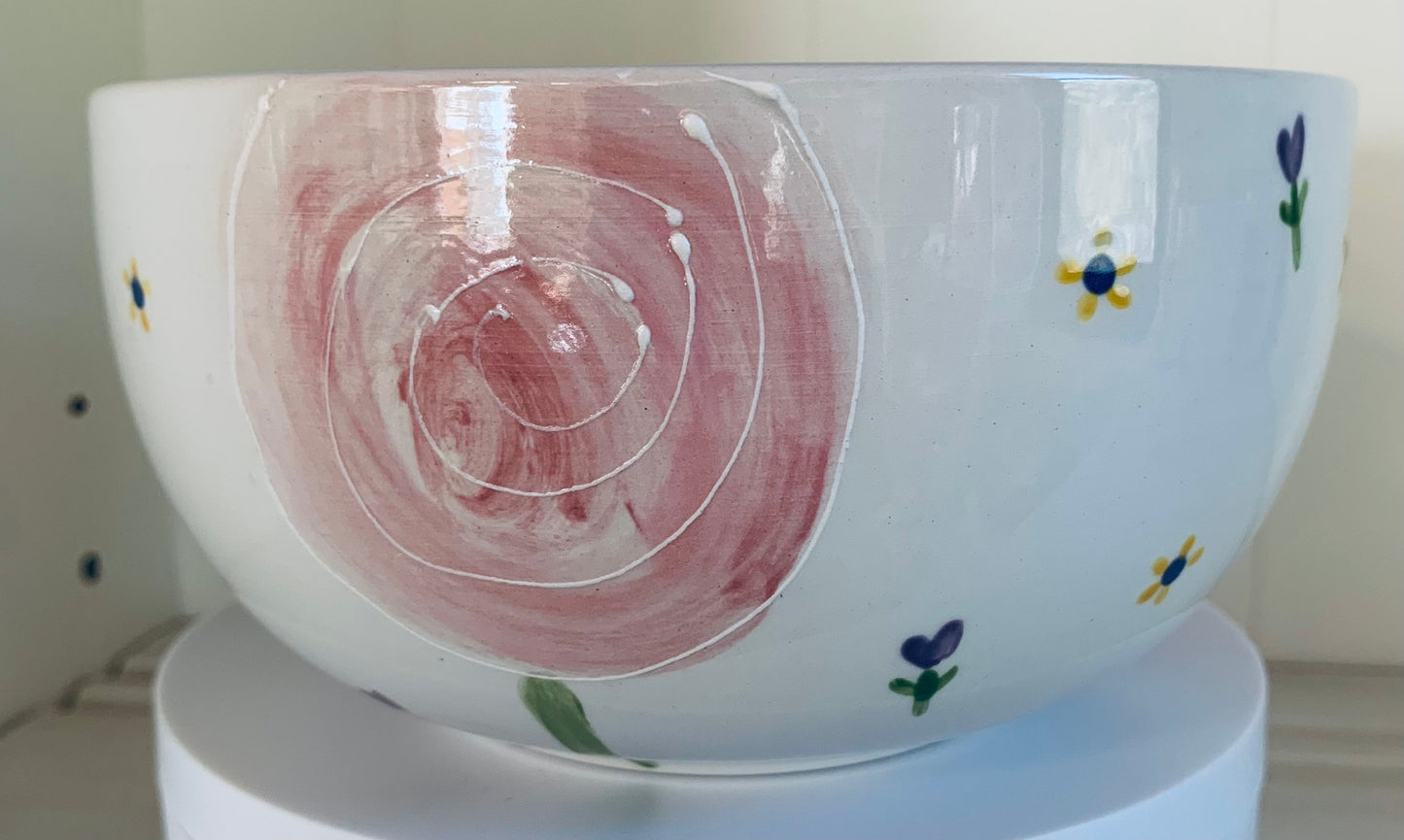 "Large pink flowers" cereal bowl