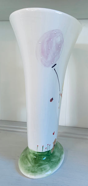 "Girl & balloon illustration” Tall flower vase