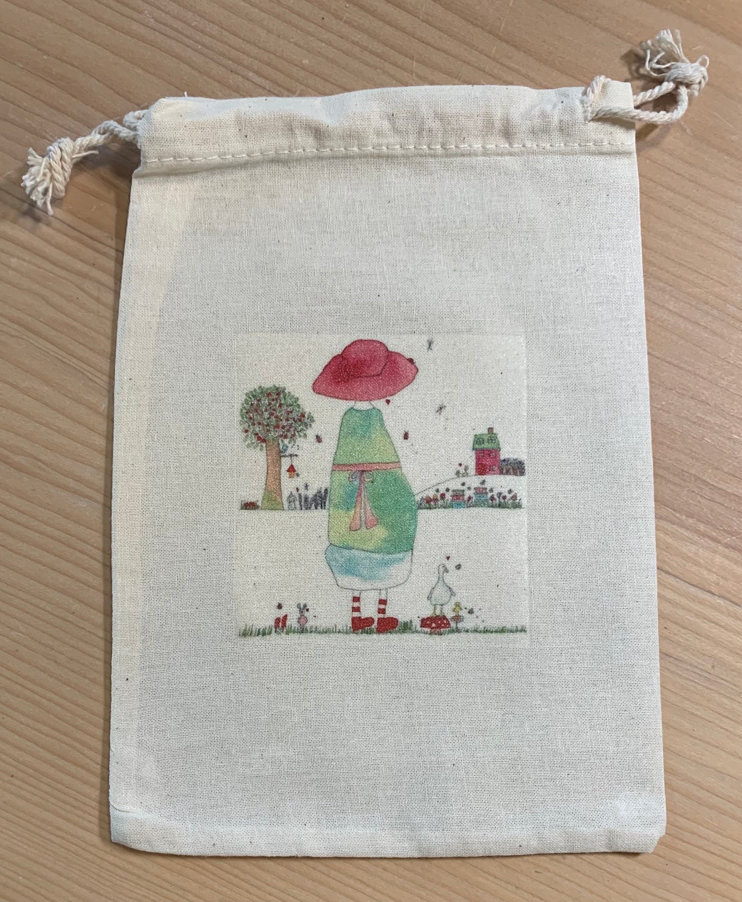 Girl and Duck - drawstring bag